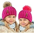 TOSKATOK® Kids Girls Winter Beanie Bobble Hat with Detachable Changeable Faux Fur Pom Pom