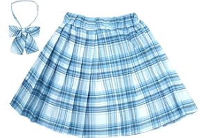 Maeau Falda corta plisada a cuadros para niñas, con cintura elástica, con pantalones cortos integrados, pajarita, 120-170 cm, 5-14 años