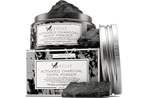 ECLAT SKINCARE 𝟏𝟎𝟎% Carbone attivo organico puro per sbiancare i denti in polvere dalla noce di cocco - Carbone attivo in polvere per sbiancare i denti/rimuovere le macchie, sicuro per gengive e smalto