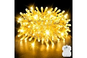 cshare Guirlande lumineuse extérieur à piles, 5 m, 50 LED blanc chaud pour Noël avec minuteur IP65 étanche, Guirlandes lumineuses pour arbre de Noël, chambre à coucher, jardin, décorations intérieures
