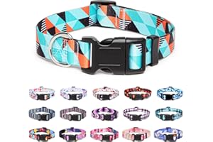 Suredoo Collar Perro, Ajustable y Resistente con Patrones de Moda, Collar Nylon Cómodos para Perros Pequeños Medianos Grandes, Cachorros (M (Cuello 33-55cm, Ancho 2cm), Geometría)