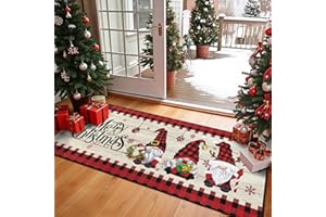Enyhom Christmas Runner Rug, 80 x 200 cm Low Profile Hall Runner Carpets for Hallways Non Slip Machine Washable Runners Durable Soft Front Floor Runners Rug for Porch Entrance Kitchen Bedroom