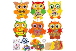 CAPGOOST Set da 6 pezzi di gufo in feltro, per il giorno del Ringraziamento, per l'autunno, in feltro, con foglia d'acero, zucca e strass, adesivi per il giorno del Ringraziamento, per bambini, autunno, gufo