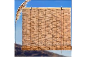 GYUE Louver Window,Reed Curtain,70% Shading Rate,Roller Blinds Bamboo Shades for Patio,Hand-Woven Carbonization Blind Sun Shade,Breathable,for Outdoor/Patio/Door (Size:W140xH140cm/55.1x55.1in)