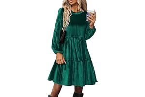 ZEAGOO Robe Velours Femme Manche Longue Élégante Automne Hiver Robe Col Rond Uni Mini Robes Taille Haute Décontractée Robes avec Poches S-XXL