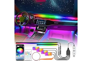 YAOBLUESEA Illuminazione Interno Auto USB, RGBIC RGB 5V-12V Arcobaleno Luci Ambientali con Telecomando/USB/APP Control, LED Atmosfera Strip Auto con Musica e 4 Illuminazione Vano Piedi Decorazione