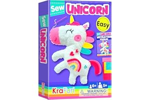KRAFUN Sewing Kit for Kids Beginner My First Art & Craft, Includes Unicorn Doll Stuffed Animal, Instructions & Plush Felt Materials for Learn to Sew, Embroidery, Age 7 8 9 10 11 12