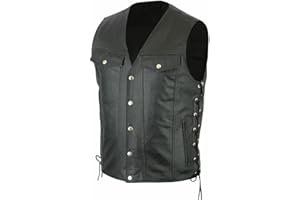 UNOSHENG Gilet da motociclista Uomo Gilet Nero Classico Gilet - Uomo Biker Moto Gilet In Pelle Con Lacci Laterali E Tasche Nascoste Vintage Punk Gilet Per Uomo Giacca Senza Maniche