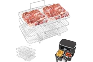 AMSGANK Accessoires Air Fryer, Grille de Rôtissage Multifonctionnelle Grille de Déshydratation Revêtement en Acier Inoxydable Passe au Lave-Vaisselle, pour Ninja Foodi Dual Zone AF400EU 9,5 L