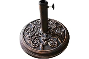 Sakusei Tools Heavy Duty Metal 45cm Dia. Rose Garden Umbrella Stand, Decorative Outdoor Parasol Base for Patio, Deck, Yard, Lawn, Swimming Pool, Floral Style Parasol Weight
