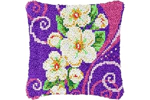 LDFHOIN Kit de crochets à nouer soi-même - Coussin à nouer soi-même - Kit de coussins - Kit de crochet - Tapis à nouer - Housse de coussin de canapé - Cadeaux faits à la main - 43 × 43 cm - Fleur