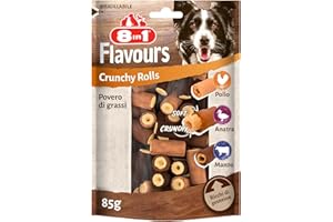 8in1 Flavours Crunchy Rolls Snack con petto di pollo, petto d'anatra o gustosa carne di manzo, per cani di tutte le taglie - 85 g