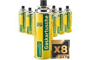 Campingman Gaspatroner, 8 stycken, 227 g, butangas, med ventil, universella bränsleflaskor med butan, campinggas för gasspis
