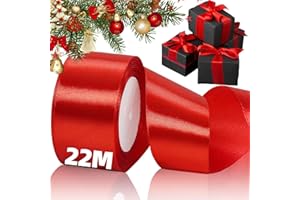 KUAOWT Ruban Satin Rouge, Ruban Cadeau Emballage Large pour Mariage Anniversaire Valentin Noel, Lot Rubans de Soie Décoratif pour Artisanat/Couture/Couronne Noeuds Gâteau d'arbre de Noël Décor (5 cm, 22 M)