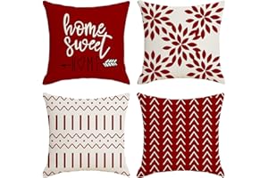 YCOLL Fundas de Cojín, Funda de Almohada del Sofá Throw Cojín Decoración Almohada Funda de Almohada de Lino de la Cubierta Decorativo para Sala de Estar Sofás 50 x 50cm Juego de 4 (Rojo)