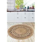 Viva Home Hasır G&ouml;r&uuml;n&uuml;ml&uuml; Dijital Kaymaz Tabanlı Yıkanabilir Yuvarlak Mutfak Salon Halısı Ar1057, Etnik-Daire, 120 X 120