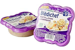 Blédina - Blédichef - Repas Bébé 12 Mois - Plats Bébé - Risotto aux Panais et Champignons - Petits Morceaux - 100% Ingrédients d'Origine Naturelle - Dès 12 Mois - 2 Assiettes de 230g