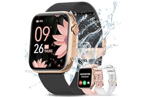 SWGOTA Smartwatch Donna con Chiamate, 1.85" HD Orologio Smart Watch con 3 Cinturini 24H Cardiofrequenzimetro SpO2 Sonno, 120+ Modalità Sport, Ciclo Mestruale, IP68 per iOS Android Regalo Nero Oro
