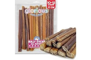 GLORIOUS TREATS AND CHEWS Premium Bully Sticks for Dogs - 17 cm, 10-12 Count - All-Natural, Beef Pizzle Sticks for Puppies to Large Dogs, Dental Chew Treats for Healthy Teeth