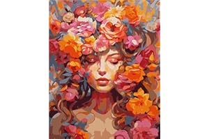 TISHIRON Malowanie według liczb, dla dorosłych, piękna kobieta, kwiaty, obraz olejny "zrób to sam", zestaw 3 pędzli i pigmentu akrylowego, dla kobiet, dekoracja domu, prezent na urodziny, Boże