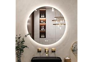 Keonjinn Badspiegel mit Beleuchtung Rund 70cm, Badezimmerspiegel mit Beschlagfrei Touch Schalter Speicherfunktion 3 Lichtfarben Dimmbarer LED Bad Spiegel Ohne Rahmen Badezimmer Wandspiegel