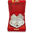 BENGALEN German Silver Diya with Red Velvet Gift Box Ganesh Lakshmi Design Idol Dia Pooja Items Diwali Decoration Puja Gifts Handmade Oil Lamp Traditional Indian Deepawali Gift Items