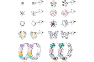JeweBella 10Paar Kleine Ohrstecker Set für Damen Mädchen Chirurgenstahl Hypoallergen Creolen Ohrringe Niedlich Schmetterling Blume Herz Ohrringe Zirkonia Mehrfarbig Schraubverschluss Ohrringe Set