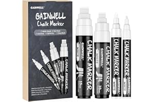 GAINWELL 4er Pack weiße Kreidemarker - Reversible Jumbo- und Feinspitzen - 3mm, 6mm, 10mm, 15mm - Verwendung auf Kreidetafel, Whiteboard, Glas