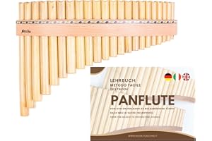 PLASCHKE INSTRUMENTS Plaschke Flauto di Pan con cintura in legno, fatto a mano con libro didattico, 22 toni-Do