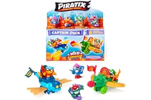 PIRATIX ADVENTURE WORLD Serie Wild Kingdom, Captain Pack Grand Hopper – Incluye 4 Piratix, 1 capitán Dorado, 4 accesorios color change, 1 Buggy, 1 Ballesta, 2 tesoros exclusivos, 2 Banderas, Pack 6/6