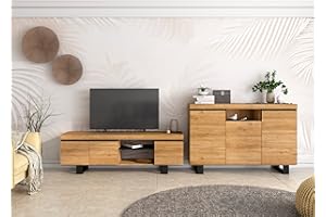 Skraut Home | Set Naturale salón Comedor con Patas | Mueble Auxiliar | Buffet | Mueble TV 160cm | Color Roble Negro Nórdico