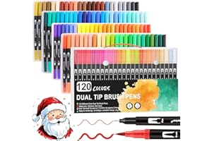 Funnasting Dual Tip Brush Pens - 120 Color Art Markers with Flexible Nylon Brush & Fineliner Tips for Colouring/Drawing/Sketching/Painting