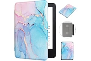 MOKASE Etui Compatible with Kindle Paperwhite 7„ (12. generacja, 2024) i Kindle Colorsoft Signature Edition, ultra ochronne etui ze skóry PU z paskiem na nadgarstek do 7” e-booków, Color Marble