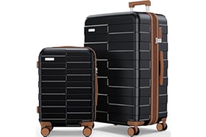 Vipbox Kofferset 2 Teilig Hartschale 55+75cm (3 Jahre VIP-Service) Erweiterbar Polycarbonat Leicht Ultra-Langlebige Trolley Handgepäck Reisekoffer mit Rollen und TSA Schloss, Premium Schwarz