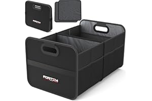FORTEM Car Boot Organiser, Collapsible Two Compartment Organizer, Foldable SUV & Truck Storage for Car Accessories for Women Men, Non Slip Bottom, Sturdy Side Walls, Strong Handles, 50L