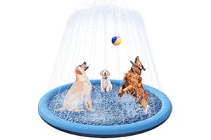 YAUNGEL Piscine pour Chiens, 170cm/67in, 0.55cm Épaississant Tapis de Jeu d'eau pour Chiens avec Éclaboussures et Antidérapant, Jouet de Jardin Portable Durable et Pliable, Bleu