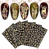 9 Blatt Nagelsticker Weihnachten Nagelaufkleber Selbstklebend Gold Laser Schneeflocken Schneemann Nail Art Sticker Dekoration