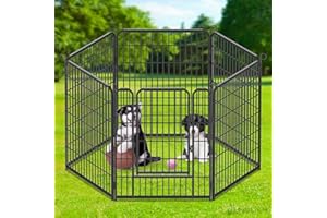 arvioo Welpenauslauf, Bietet Welpen EIN Großes & Sicheres Spielparadies, Welpenlaufstall mit Tür & Verriegelung, Formbar, Stabverbindungen, aus Pulverbeschichtet Metall, 65 x 80 cm (6 Absperrgitter)