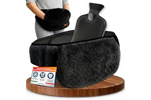VOLILA Cintura per Borsa dell'Acqua Calda - Boule Acqua Calda da 1,5 Litri con Copertura in Velluto di Coniglio Grigio - Borsa Acqua Calda di Lusso, Morbida e Indossabile per Dolori Mestruali (Nero)