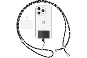 NALIA Bunte Universal-Kette mit Pad, Band für Handy-Hülle zum Umhängen, Karabinerhaken Anhänger Metall, Schlüsselband Umhängeband 160 cm, Crossbody Lanyard mit Schlaufe, Farbe:Schwarz Silber