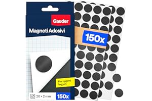 GAUDER Magneti Adesivi - Magneti Tondi per Note, Foto e Progetti Creativi - Piastre Magnetiche Autoadesive per Oggetti Leggeri (150 pezzi - 20 x 2 mm)