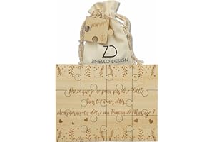 ZINELLO DESIGN - Puzzle en Bois Veux-tu être ma Témoin, Idee Cadeau Casse Tete Original et Personnalisé pour Faire Votre Demande de Temoin pour Votre Mariage, Annonce Insolite EVJF (sans Cadre)