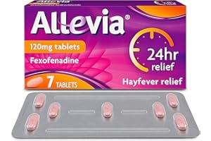 Allevia Hayfever Allergy Tablets, Prescription Strength 120 mg Fexofenadine, 24hr Relief Acts Within 1 Hour, Including Sneezing, Watery Eyes, Itchy and Runny Nose, 7 Tablets