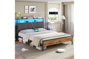 ‎BRINLAWB Brinlawb Bett 120x200 mit Lattenrost aus Metall, Bettgestell 120x200cm mit LED Beleuchtung Metallbett 120x200 cm mit Kopfteil & Ladestation(2 AC-Steckdosen&2 USB-Anschlüsse) jugendbett Doppelbett