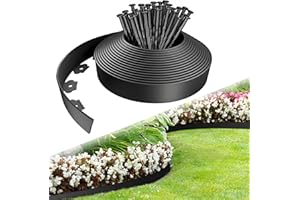 WIEERDA Lawn Edging, 10m Garden Edging Border with 30 Pegs, 5cm High Plastic Flexible Landscape Lawn Edging Strip for Flower Beds Edging, Grass Edging, Lawns and Paths