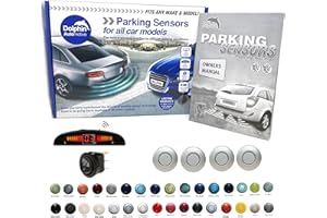 Dolphin Automotive DPS450F Front Parking Sensors In 32 Colours 4 Ultrasonic Radar Sensors Kit Audio & Display Alert System Matt & Gloss Black +30 More Colours (Silver)