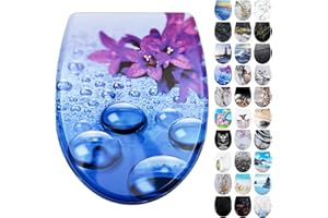 Fanmitrk Toilettendeckel Duroplast, WC Sitz mit Absenkautomatik, Klodeckel mit Schnellverschluss, Montage von oben, Toilettensitz mit Motiv, Klobrille in O Form (UF0105)