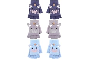 Geyoga 3 Paia Guanti Senza Dita Invernali Guanti Capovolgi Convertibili Caldi Morbidi per Bambini