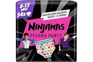 Dodot Pañal-Braguita Ninjamas, Talla 8-12 años (27-43 kg), 54 pañales tipo braguita, pañal noche con Corazones, Protección Contra Fugas Toda La Noche