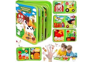 BARAKYEG Busy Board Montessori de Fieltro,Juguetes Educativos Motricidad Fina,10 Páginas Animales Granja,Libro Interactivo Juguetes Montessori Regalos para Niños 1 2 3 4 5Años,Navidad,Autismo,Verde